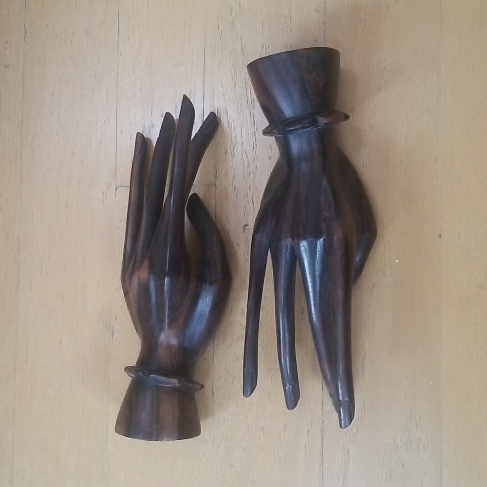 Bali Indonesia Buddha Mudra Hand Carved Coromandel Wood Hands - Picture 10 of 15